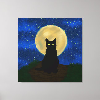 Impressão Em Tela Silhouette Moonlit Black Cat Halloween