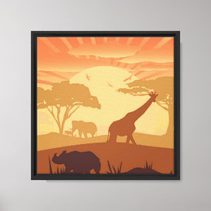 Impressão Em Tela Silhueta da Vida Selvagem no Pôr do Sol da Savana