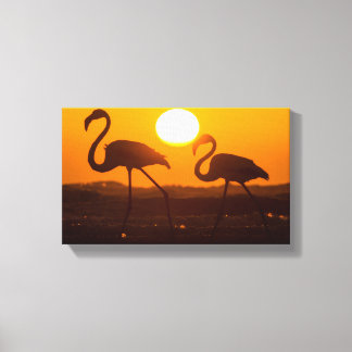 Impressão Em Tela Silhueta de Flamingo Minimalista ao Pôr do Sol