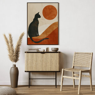 Impressão Em Tela Silhueta de Gato Boho Minimalista Abstrato Pôr d