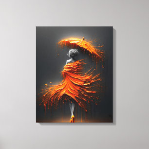 Impressão Em Tela Silhueta de Guarda-chuva Laranja Impasto