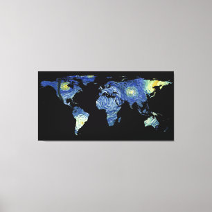 Impressão Em Tela Silhueta do mapa do mundo - a noite estrelado