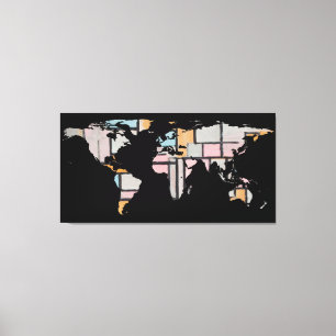Impressão Em Tela Silhueta do mapa do mundo - Piet Mondrian abstrato