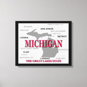Impressão Em Tela Silhueta do mapa do orgulho do estado do Michigan