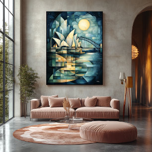 Impressão Em Tela Silhueta Geométrica Abstrata de Sydney com Casa da