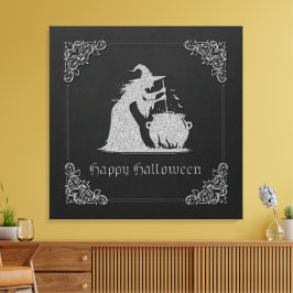 Impressão Em Tela Silver Witch e Cauldron Halloween