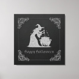 Impressão Em Tela Silver Witch e Cauldron Halloween