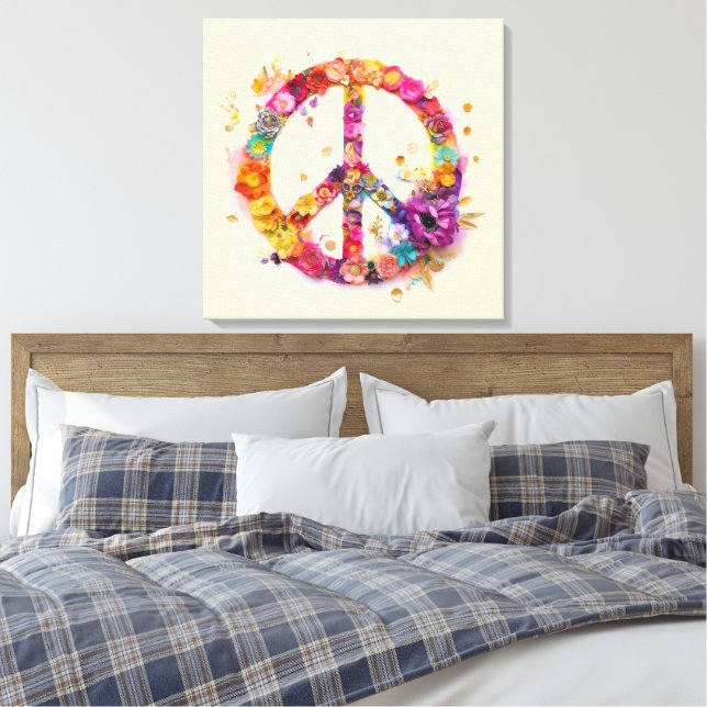 Impressão em Tela Símbolo da Paz Boho Hippy 60s 70 (Insitu(Quarto))
