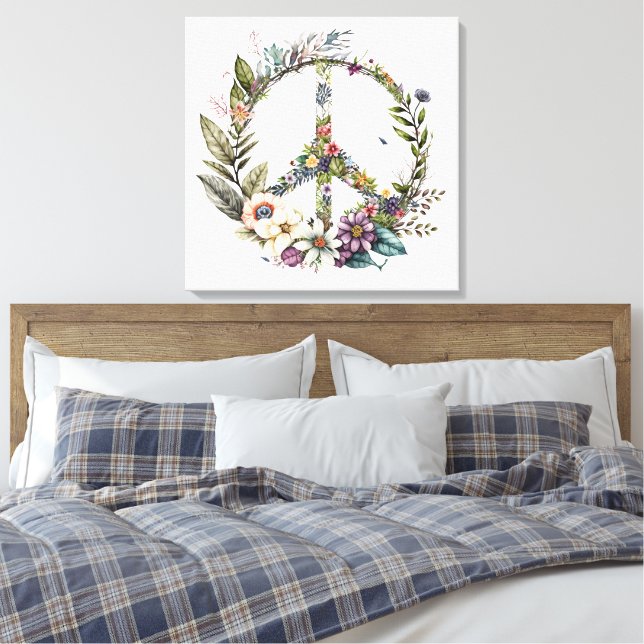 Impressão em Tela Símbolo da Paz Boho Hippy 60s 70 (Insitu(Quarto))