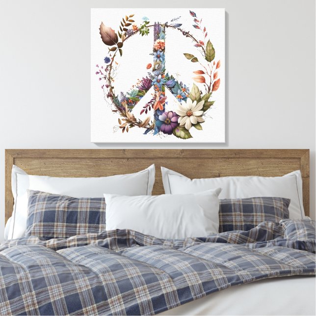 Impressão em Tela Símbolo da Paz Boho Hippy 60s 70 (Insitu(Quarto))