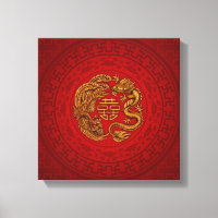 Símbolo de Felicidade Dupla com Phoenix e Dragon