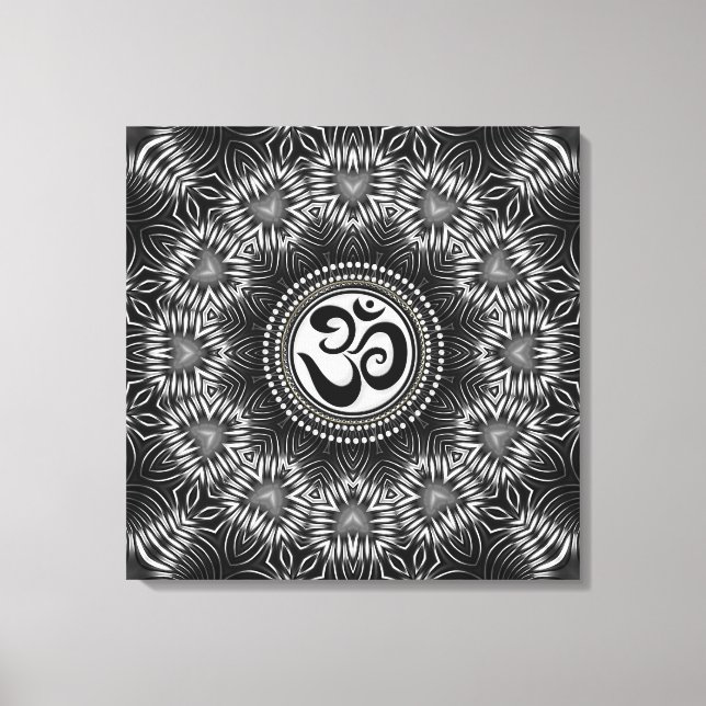 Impressão Em Tela Símbolo de Om Negro Silver Love Mandala Nova Canva (Frente)