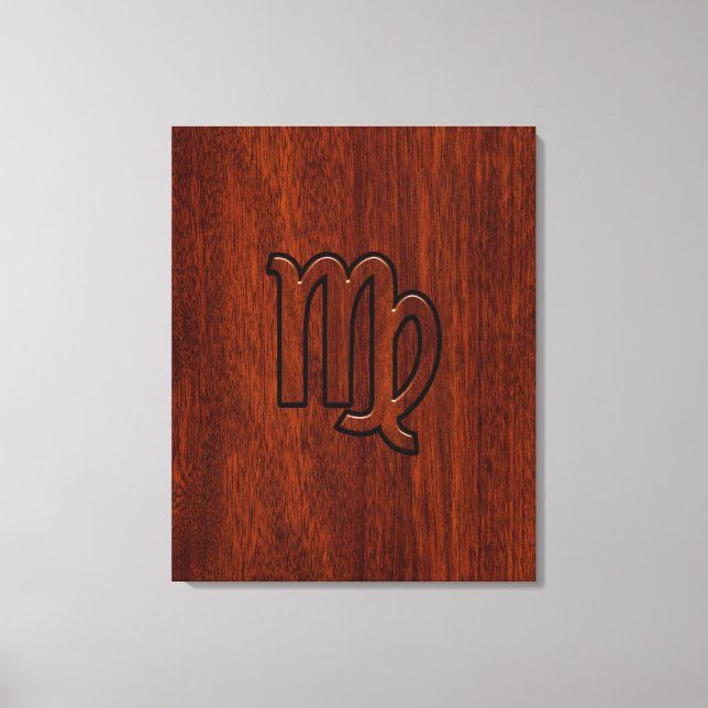 Impressão Em Tela Símbolo de Virgem no estilo madeira de Mahogany (Frente)