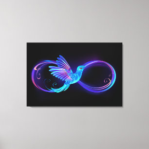 Impressão Em Tela Símbolo Neon Infinity com Hummingbird brilhante