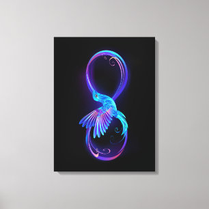 Impressão Em Tela Símbolo Neon Infinity com Hummingbird brilhante