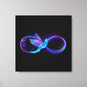 Impressão Em Tela Símbolo Neon Infinity com Hummingbird brilhante