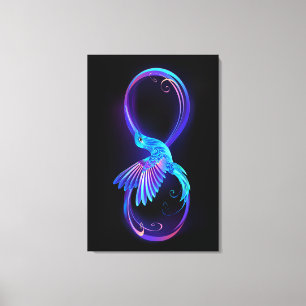 Impressão Em Tela Símbolo Neon Infinity com Hummingbird brilhante