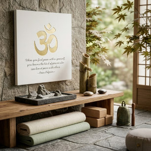 Impressão Em Tela Símbolo OM branco e Dourado Instrutor de Meditação