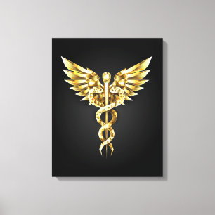 Impressão Em Tela Símbolo Poligonal Dourado Caduceus