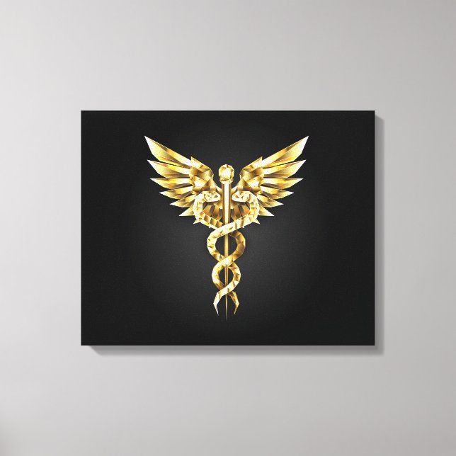 Impressão Em Tela Símbolo Poligonal Dourado Caduceus (Frente)