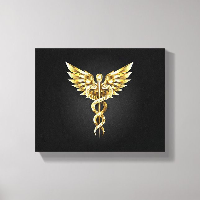 Impressão Em Tela Símbolo Poligonal Dourado Caduceus (Frente)