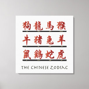 Impressão Em Tela Símbolos zodiáticos chineses em vermelho