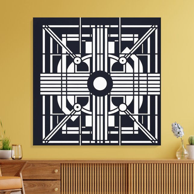 Impressão Em Tela Simetria Geométrica Monocromática - Linha de Abstr (Insitu(Sala de estar))