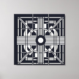 Impressão Em Tela Simetria Geométrica Monocromática - Linha de Abstr