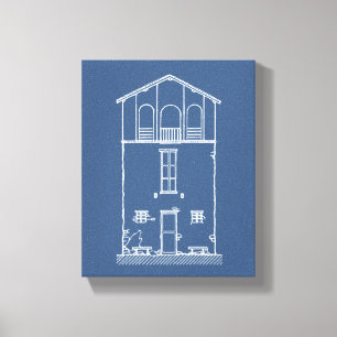 Impressão Em Tela Simples Blueprint Moderno da Casa Russa   Azul Mar