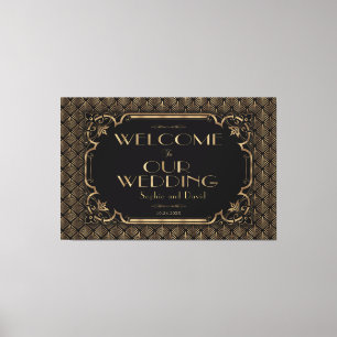 Impressão Em Tela Sinal de Boas-vindas do Casamento Negro Dourado Gl