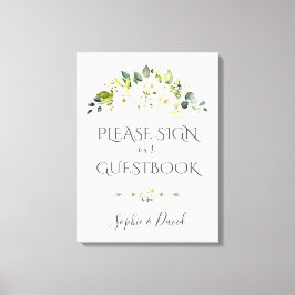 Impressão Em Tela Sinal de Livro de Visitas Floral Branco Encantador