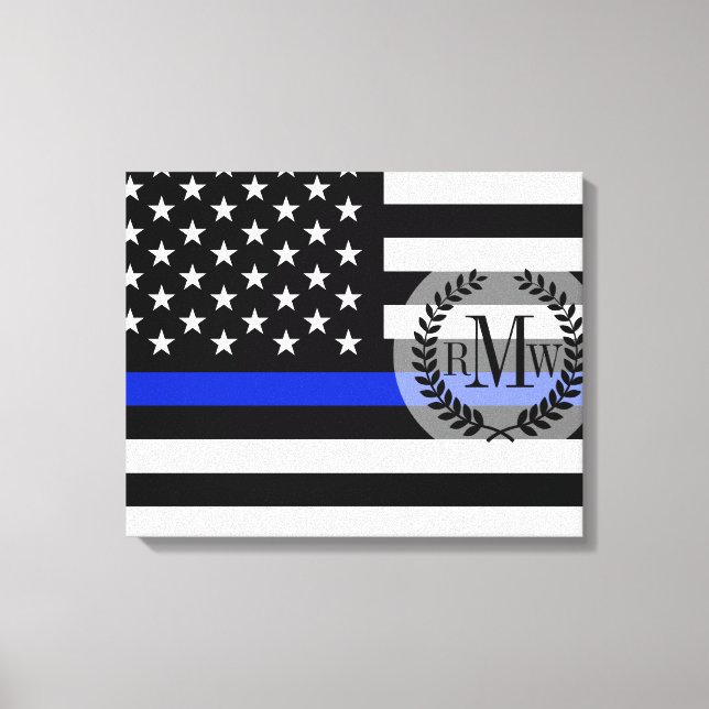 Impressão Em Tela Sinalizador Americano Thin Blue Line (Frente)