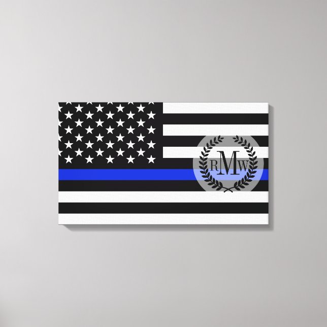 Impressão Em Tela Sinalizador Americano Thin Blue Line (Frente)