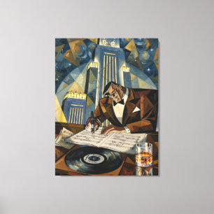 Impressão Em Tela Sinfonia da Meia-Noite Art Déco Músico Vintage em
