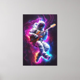 Impressão Em Tela Sinfonia do Void   Astronauta Neon Cyberpunk