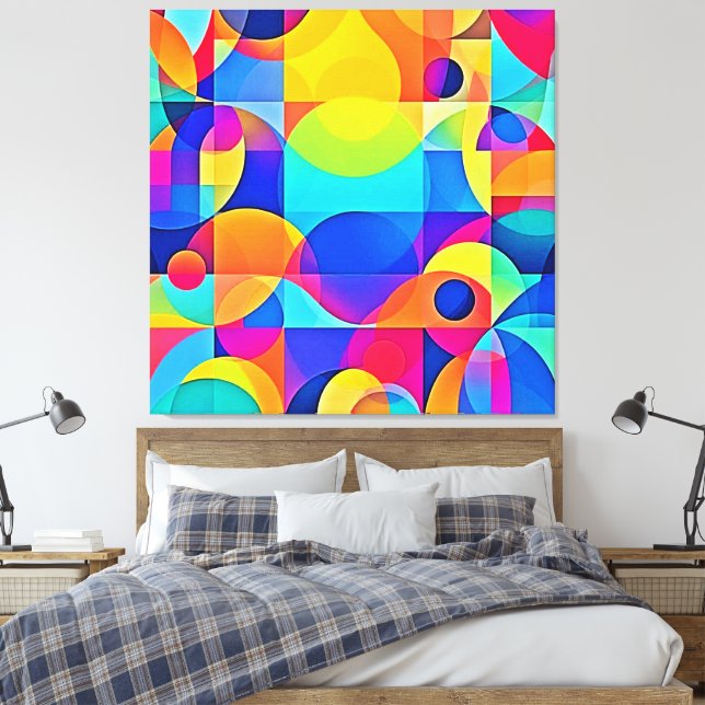Impressão Em Tela Sinfonia Geométrica de Cores (Insitu(Quarto))