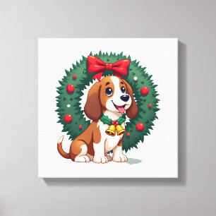 Impressão Em Tela Sino de Natal do Basset Hound