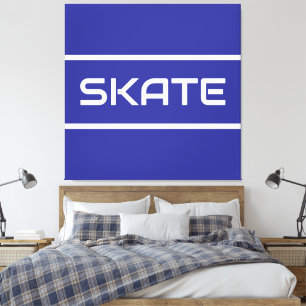 Impressão Em Tela SKATE Esportivo Texto Branco Listras Em Azul Profu