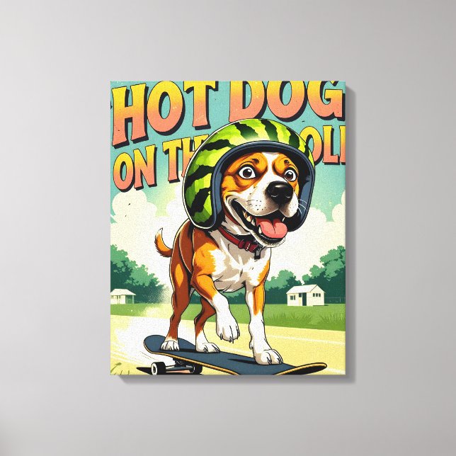Impressão Em Tela Skateboarding Dog Summer Funny Retro Beach  (Frente)