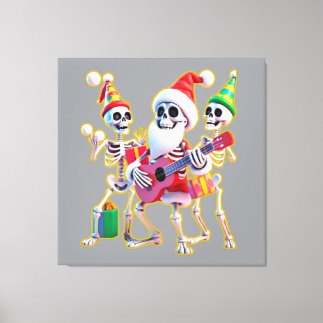 Impressão Em Tela **Skeleton 3D Christm Santa Party – Funnyas Skelet (Frente)