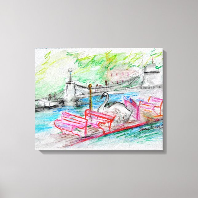 Impressão Em Tela Sketch do Boat Swan em Boston (Frente)