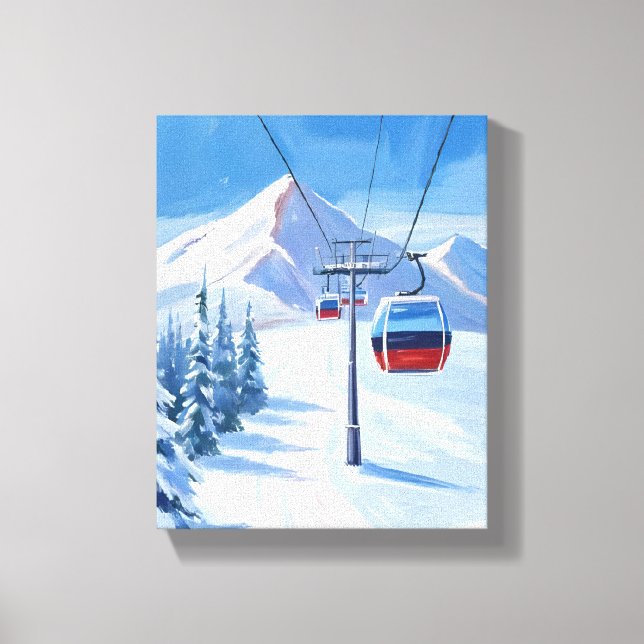 Impressão Em Tela Ski Lift | Snow Mountain Gondola Watercolor (Frente)