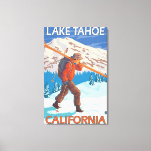 Impressão Em Tela Skier Carregando Snow Skis - Lake Tahoe, Califórn