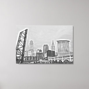 Impressão Em Tela Skyline clássica da opinião do rio de Cleveland