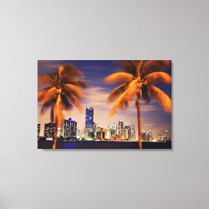 Impressão Em Tela Skyline dos EUA, Florida, Miami no crepúsculo