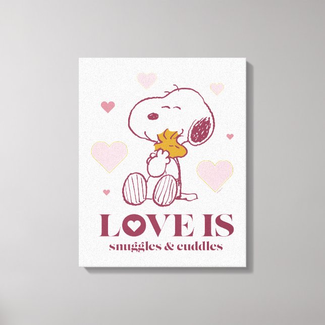 Impressão Em Tela Snoopy & Woodstock - O amor é Snuggles e Cuddles (Frente)