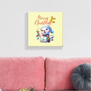 Impressão Em Tela Snowman de Natal com Bells Festivas Foliday Art