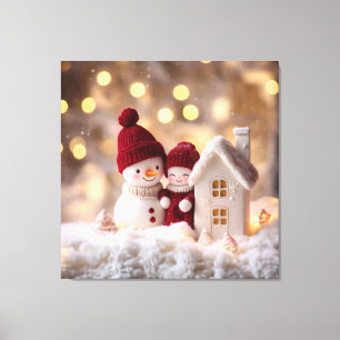Impressão Em Tela Snowman Frosty Siblings Winter Joy