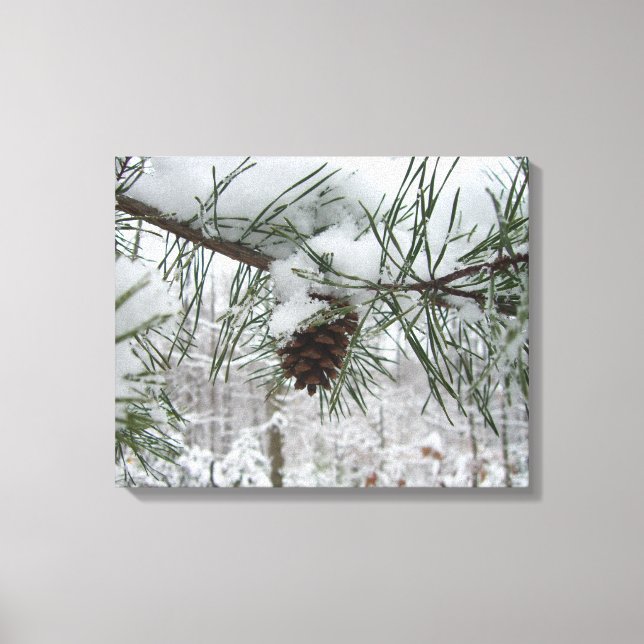 Impressão Em Tela Snowy Pine Branch Winter Nature Fotografia (Frente)