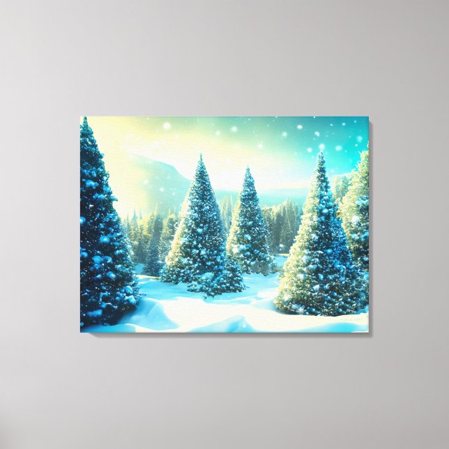 Impressão Em Tela Snowy Pine Tree Forest Winter Wonderland (Frente)